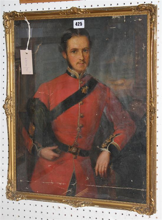 19C English School - oil on canvas, Portrait of a Guards officer